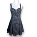 Vintage Zum Zum Black Floral Flocked Fit & Flare Mini Dress Open Lace-Up Back