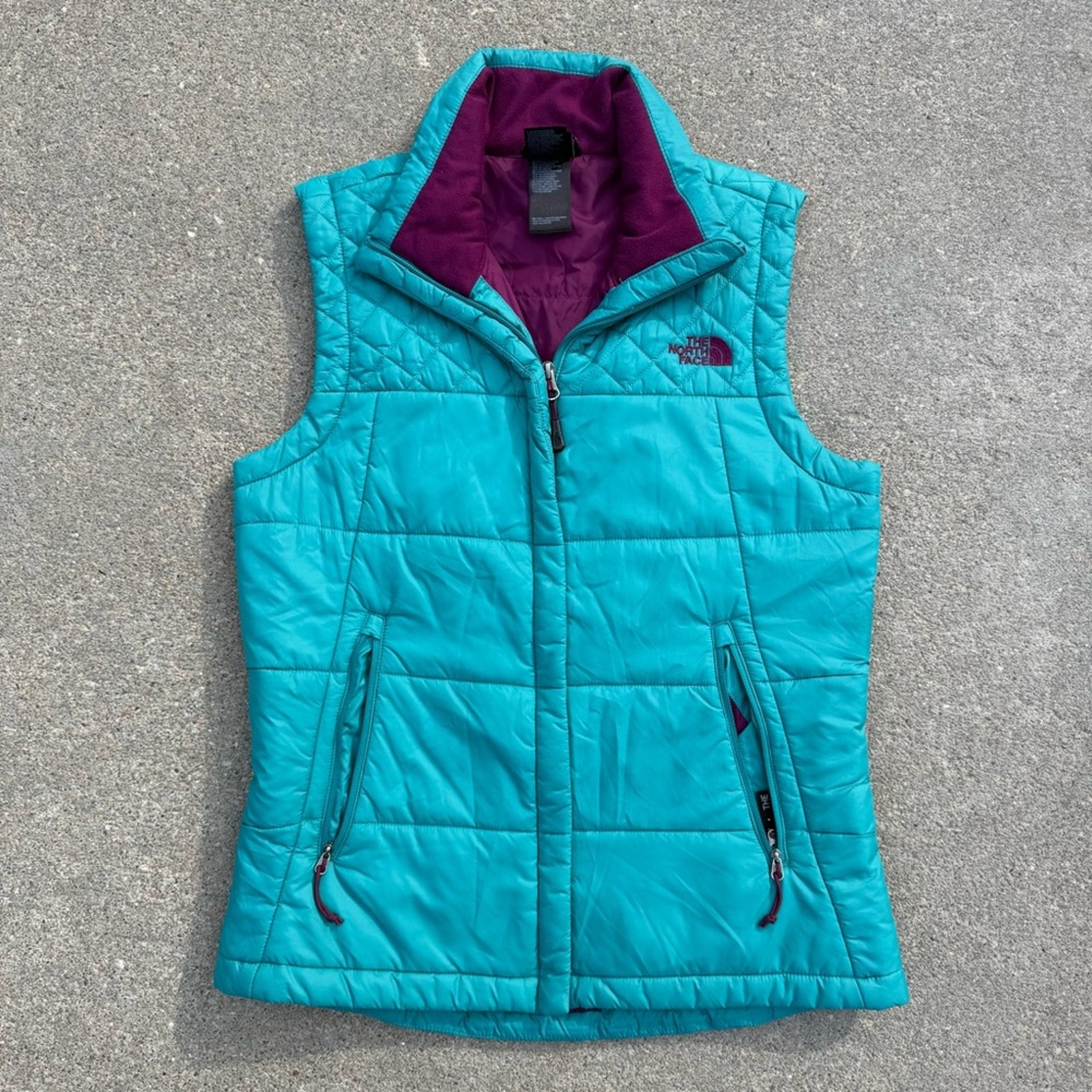 The North Face Teal and Purple Quilted Vest MEDIUM