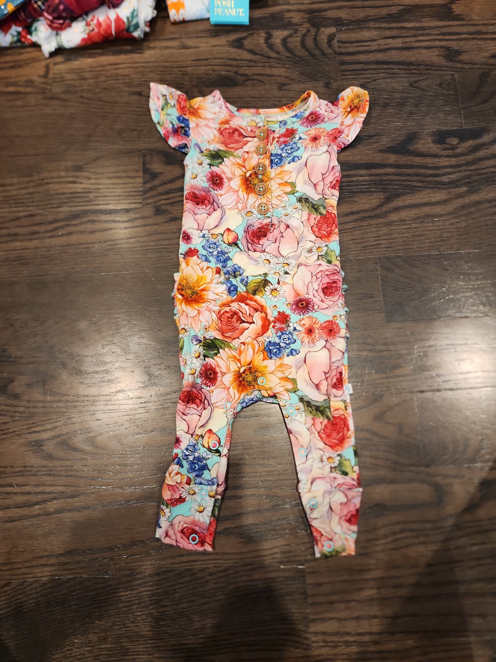 Posh peanut shirley bamboo Ruffled romper 6-9 mo EUC