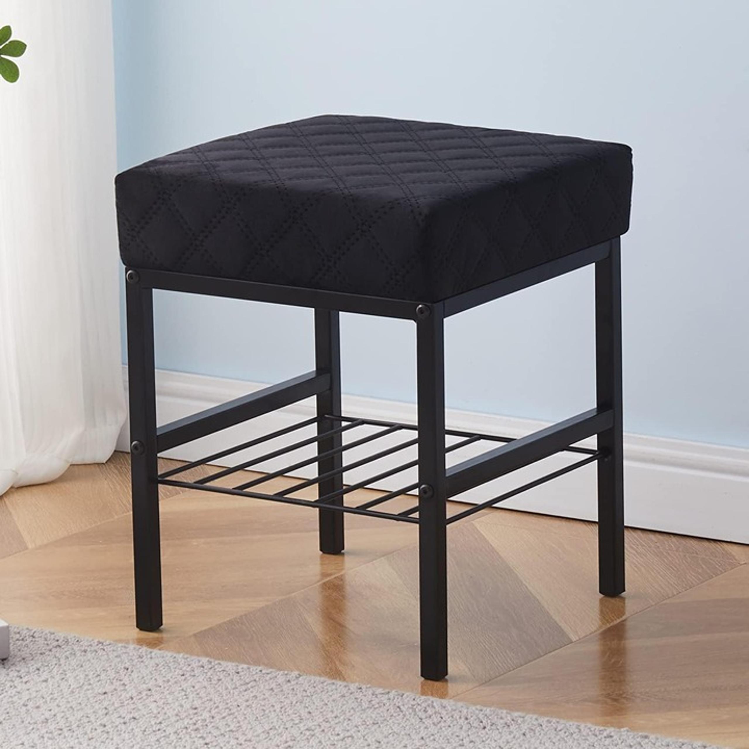 Velvet Footstool Multifunctional Vanity Stools  Ottoman Shoe Changing Black