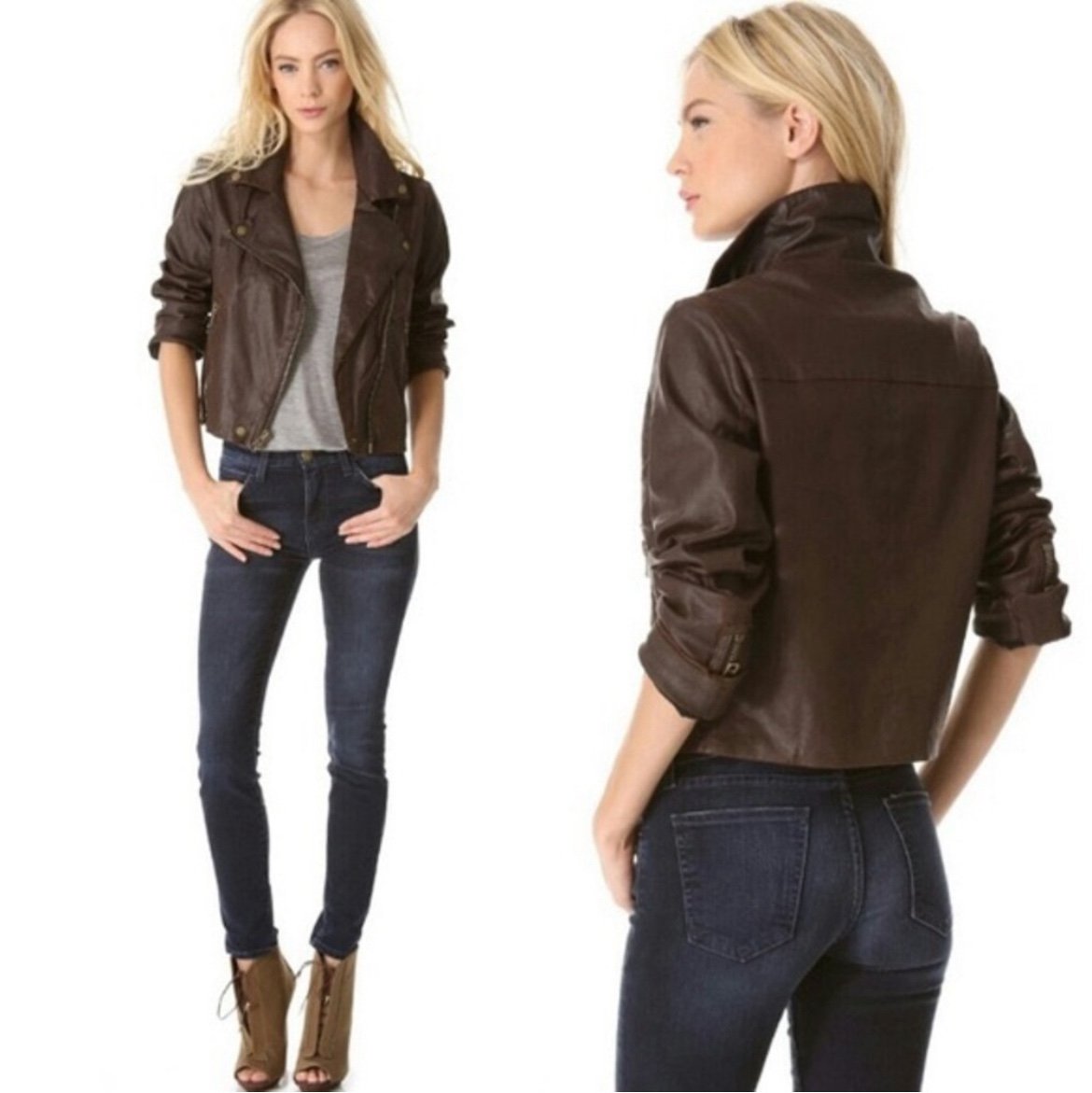 Current/Elliot Brown jacket Coated Soho Biker asymmetrical front zip jacket: sm