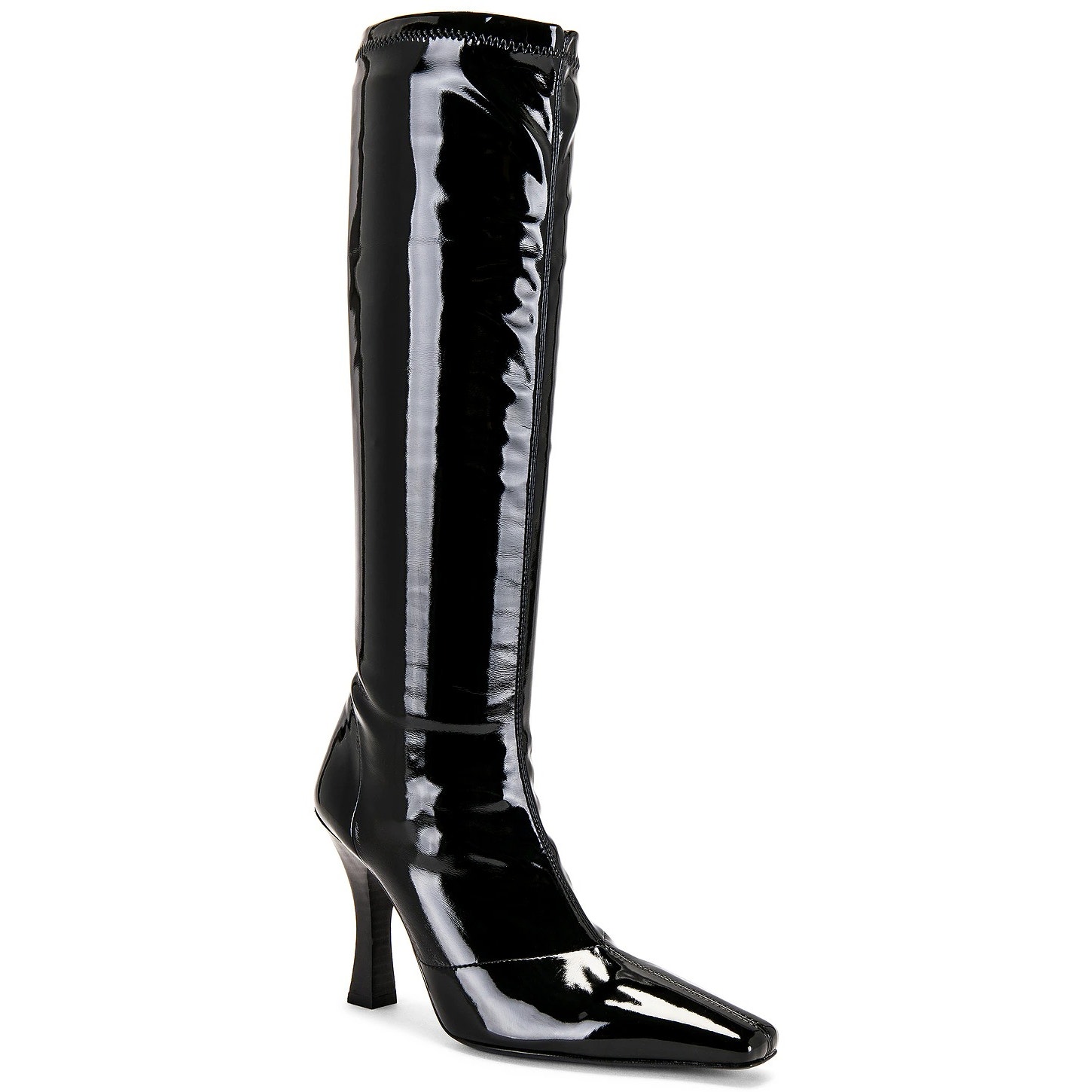 Helsa Snipped Toe Heeled Boots Faux Patent Leather Made in Italy Black Size 36.5