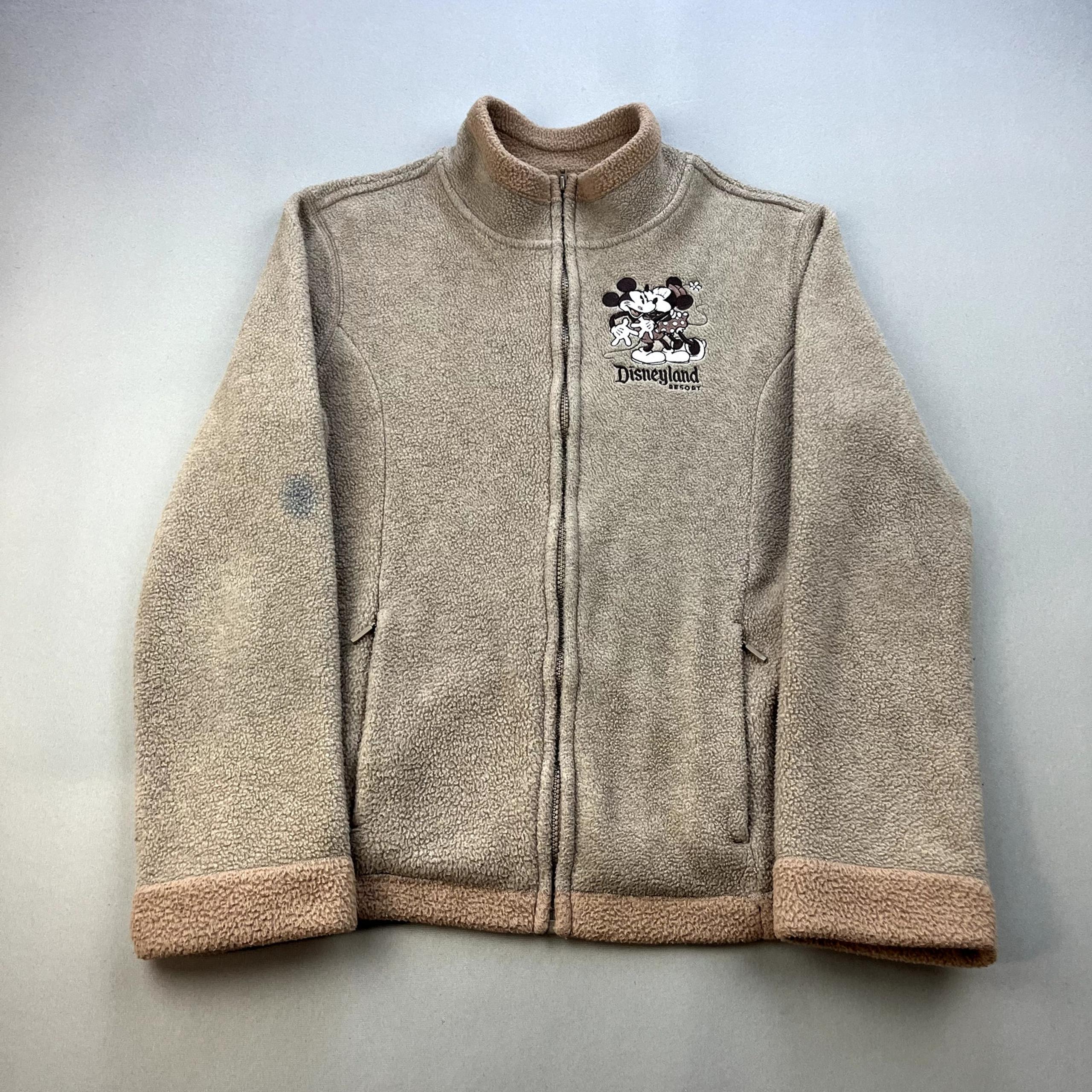 Vintage Disney Mickey Minnie Mouse Jacket Fleece Womens Small Tan Disneyland Zip