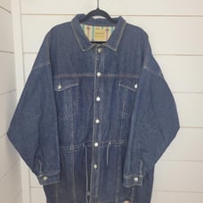 VINTAGE 90s Hip Hop Michael Sloane large long denim jacket with tied accents