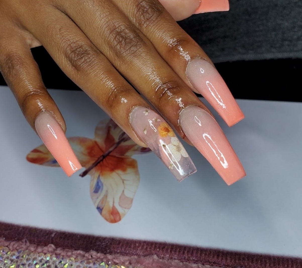 Acrylic Ombre Flower Press on Nails