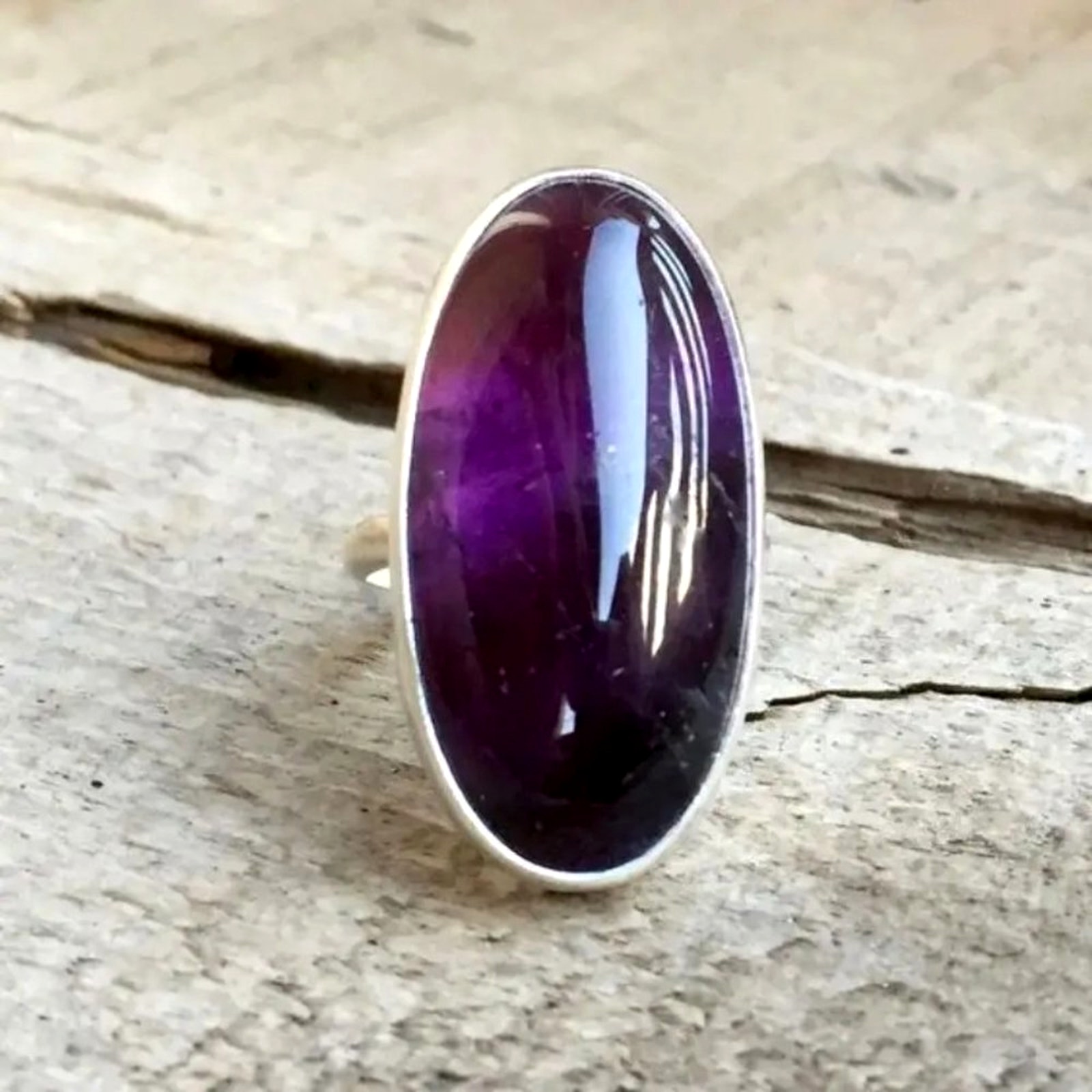 Vintage Boho Inlaid Dark Purple Zircon Oval Cut Ring size 9