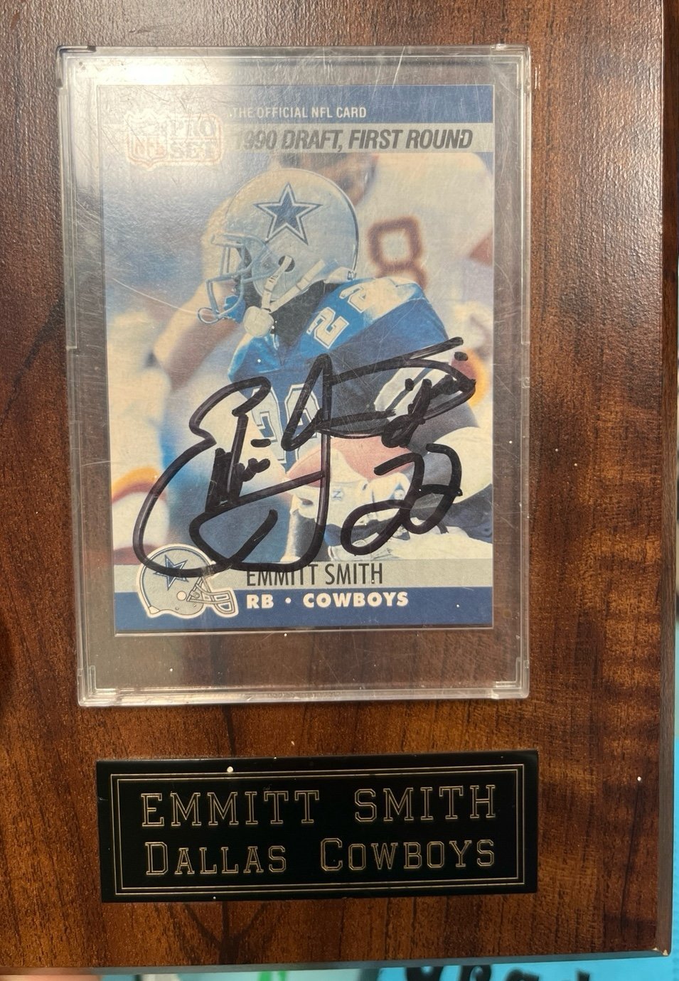 Dallas Cowboys Emmett Smith card autographed plaque
