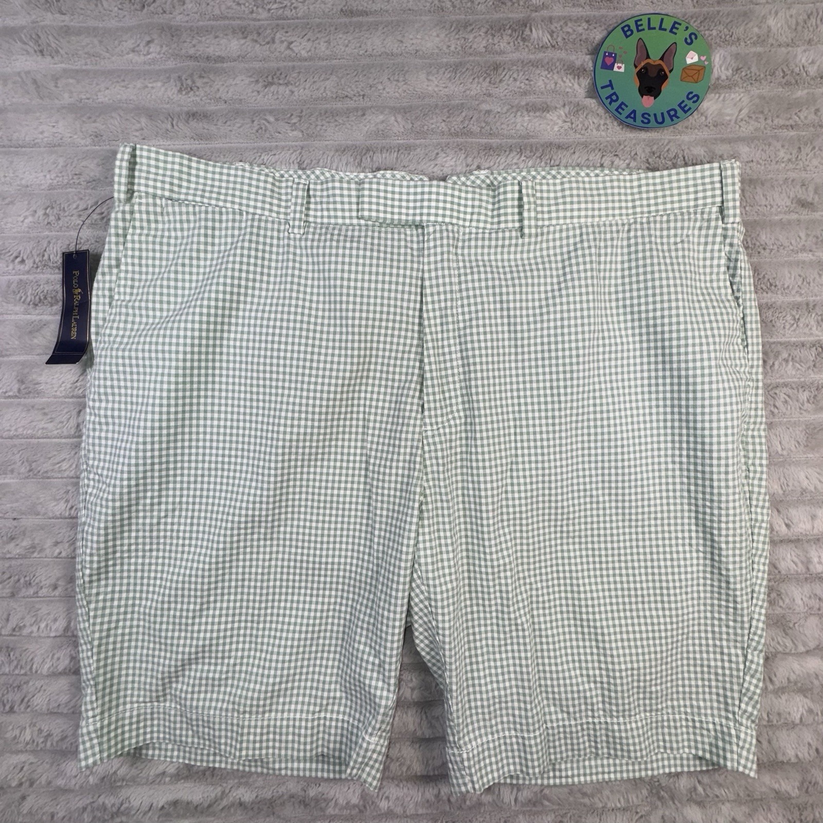 Polo Ralph Lauren Shorts Men's 42 Green White Gingham Check 10 Inseam Preppy