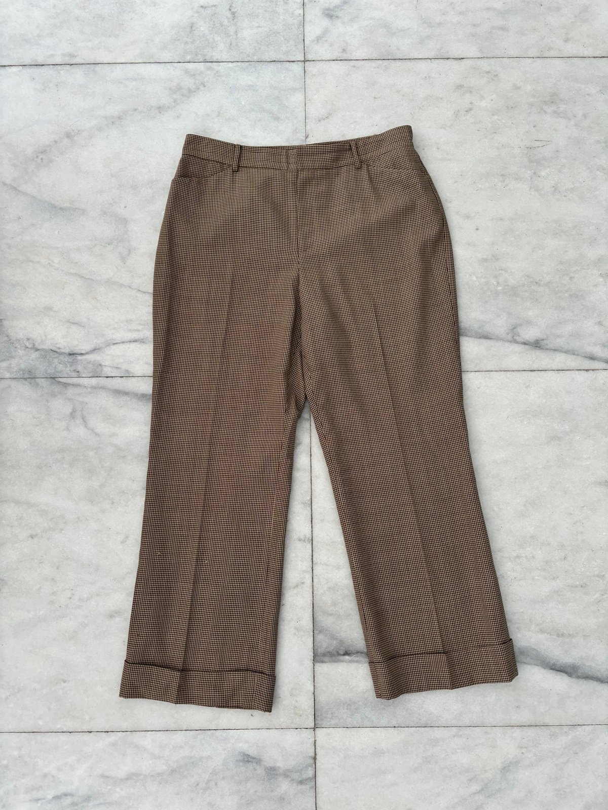 Lauren Ralph Lauren Houndstooth Pants Wide Leg Cuffed Hem 100% Wool Womens 12