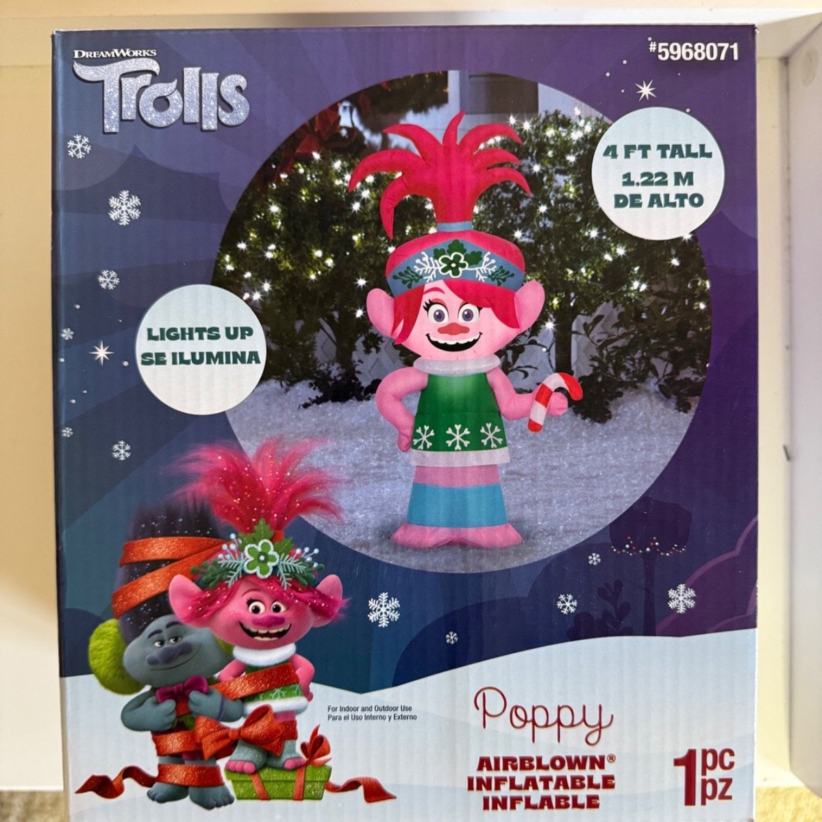 Gemmy 4ft Trolls Poppy w/ Candy Cane Christmas Airblown Inflatable New