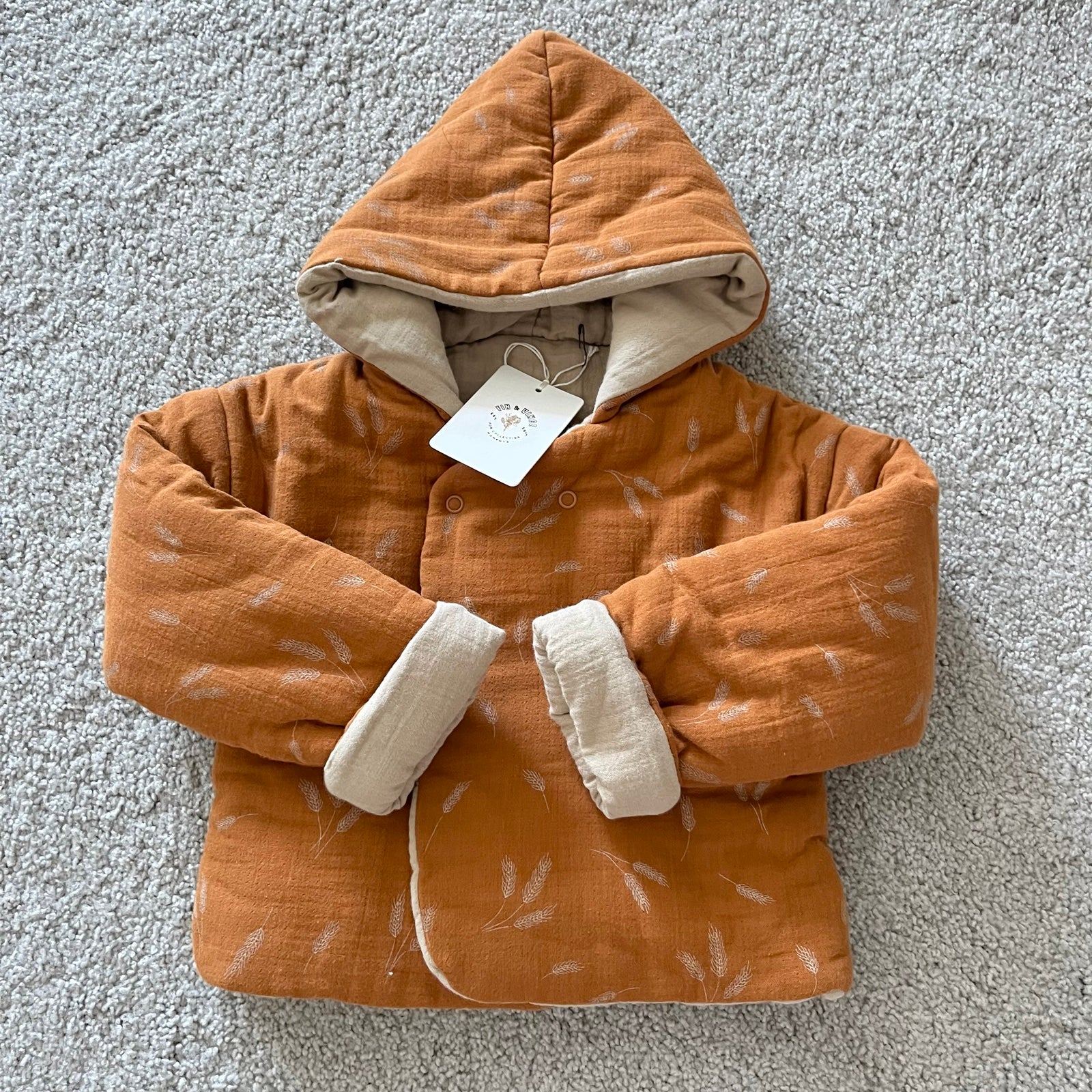 NWT Fin & Vince Harvest Wheat Reversible Cozy Jacket 18-24m