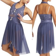WEISSMAN Dance Costume blue sequin mesh dress Forbidden Love 11065 LC child