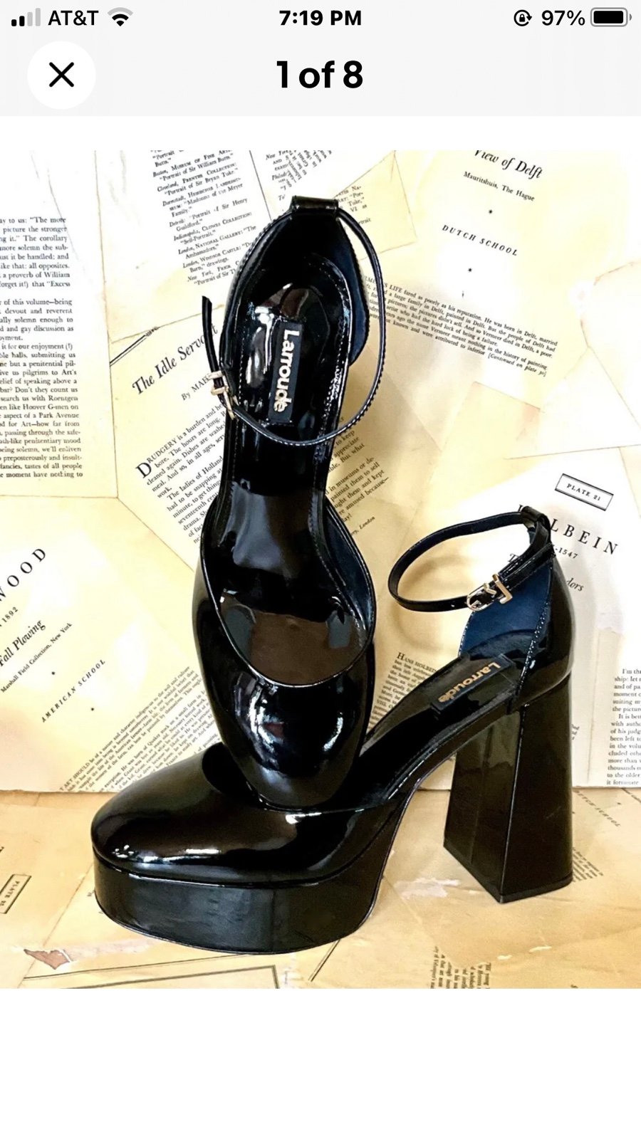 Anthropologie Larroude Ari Maryjane Pump Platform Black Patent Leather