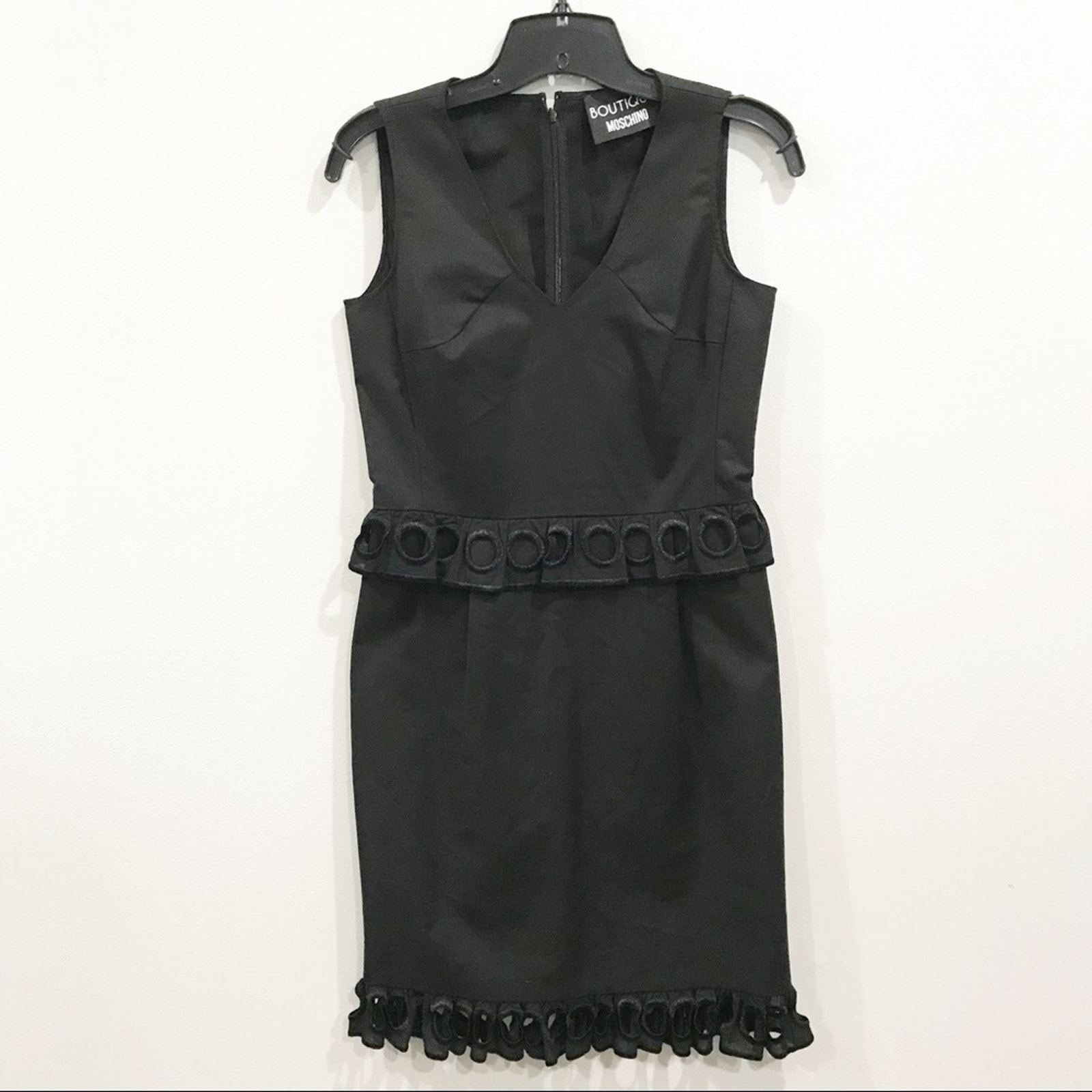 BOUTIQUE MOSCHINO Black Peplum Circle Eyelet Dres