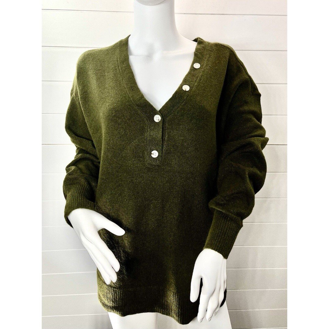Oat New York Womens Button Up Art To Wear Sweater Army Green Sz Large- NEW
