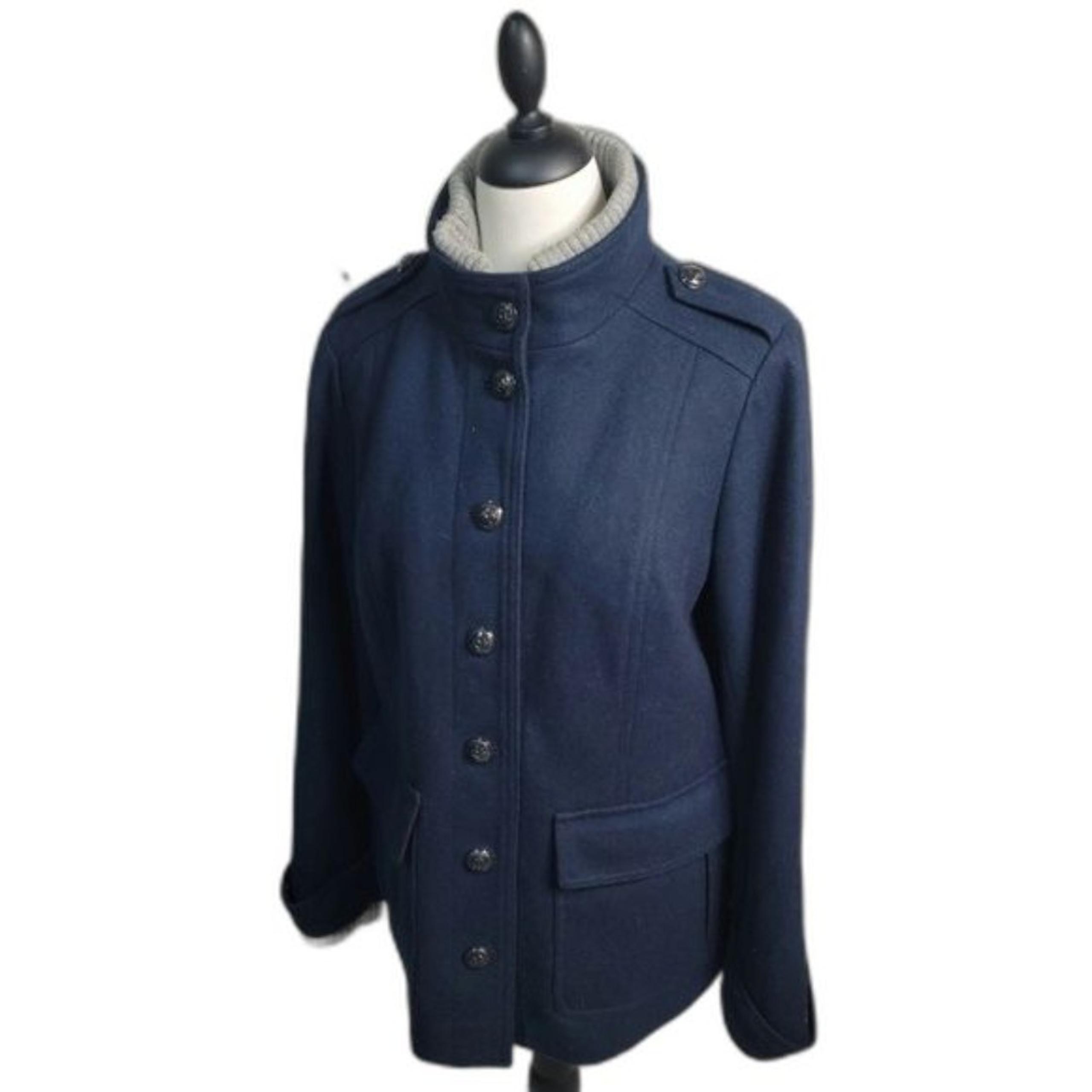 Tommy Hilfiger Navy Pea Coat Style size Lg Wool Blend