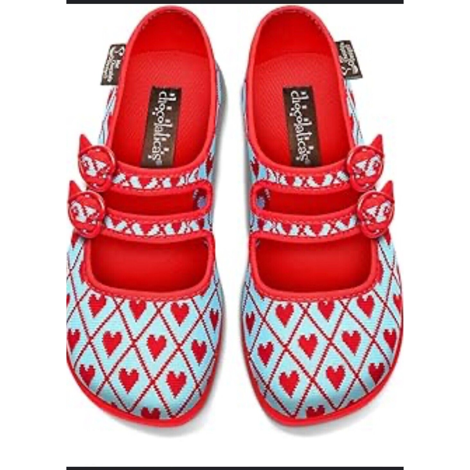 NWT Hot Chocolate Design Chocolaticas Funky Canvas Heart Mary Jane Flat Shoes