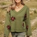 Floral Pattern V Neck Casual Pullover Sweater