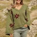 Floral Pattern V Neck Casual Pullover Sweater