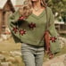 Floral Pattern V Neck Casual Pullover Sweater
