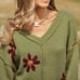 Floral Pattern V Neck Casual Pullover Sweater