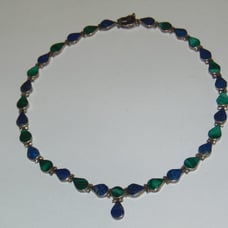 Vintage Sterling Silver Lapis Lazuli & Malachite Hinged Teardrop Necklace