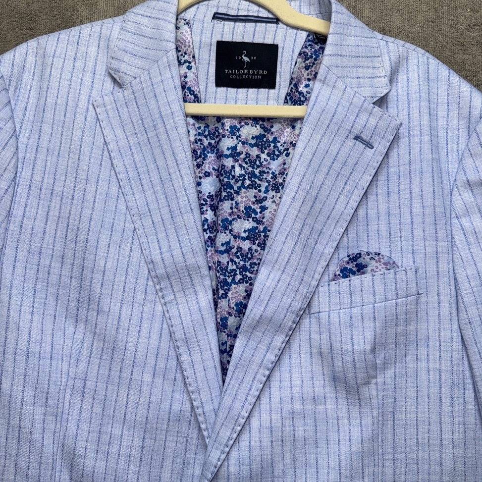 Tailor Byrd Sport Coat Men's 44L Blue Pin Striped Blazer Summer Wedding Formal