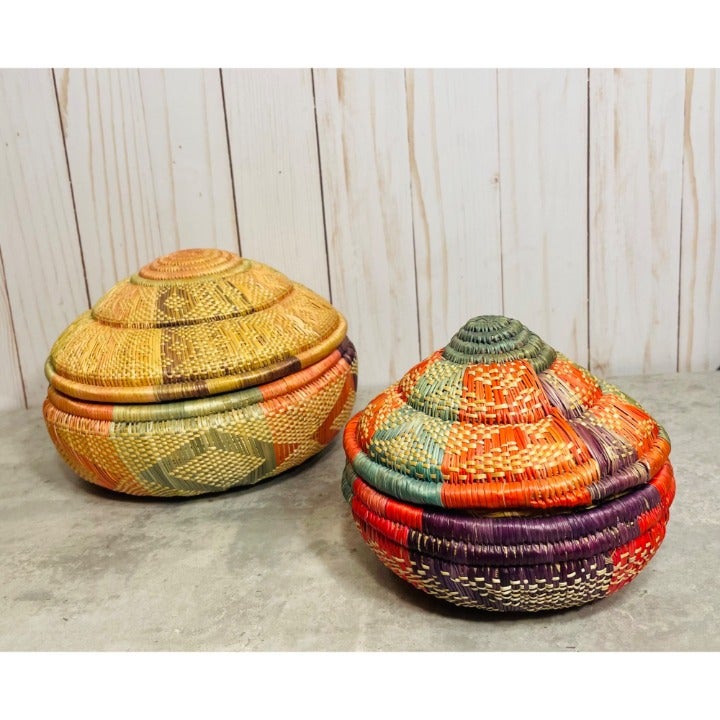 Beautiful Handmade Boho Style Vintage Hand Woven Spiral Baskets