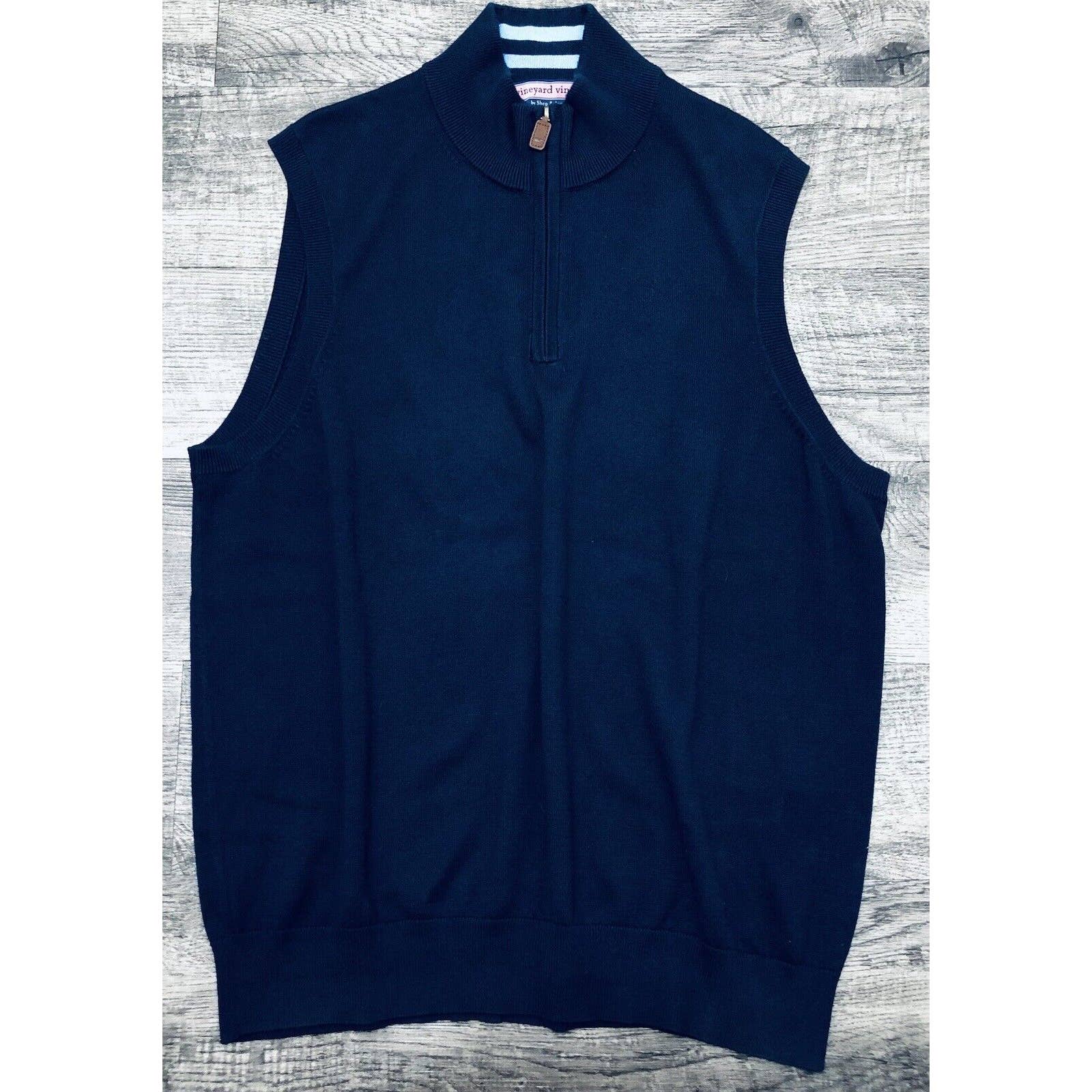 Vineyard Vines By Shep & Ian Sz L Sweater Mens Blue 1/4 Zip Sleeveless B1