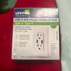 2 Leviton Decora USB In-wall Charger Outlets, 20 Amp