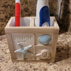 Seaside Serenity Toothbrush Holder, Teal/Ivory, Carved Resin Design