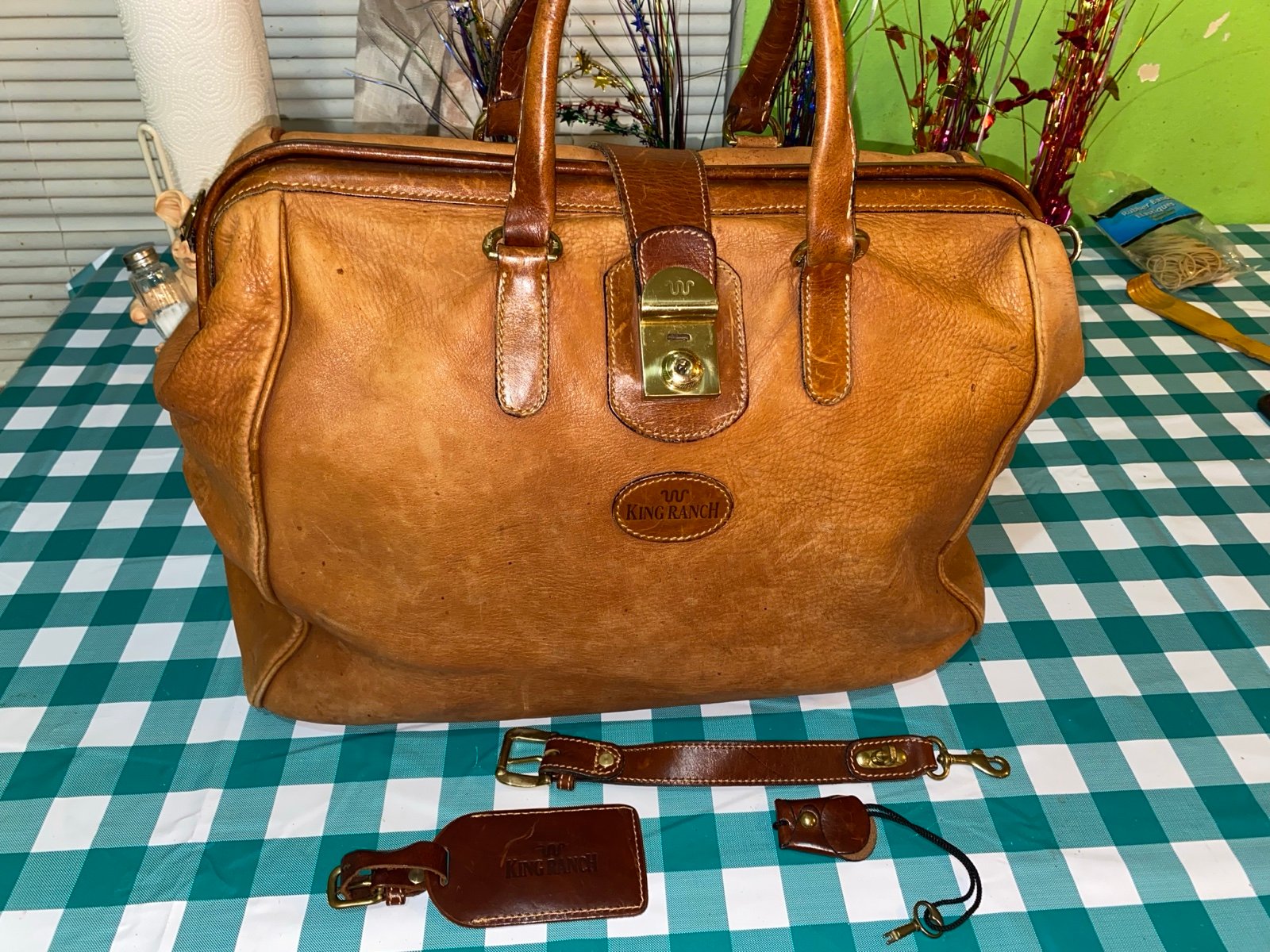 Vintage King Ranch Leather Bag with Lock and Key