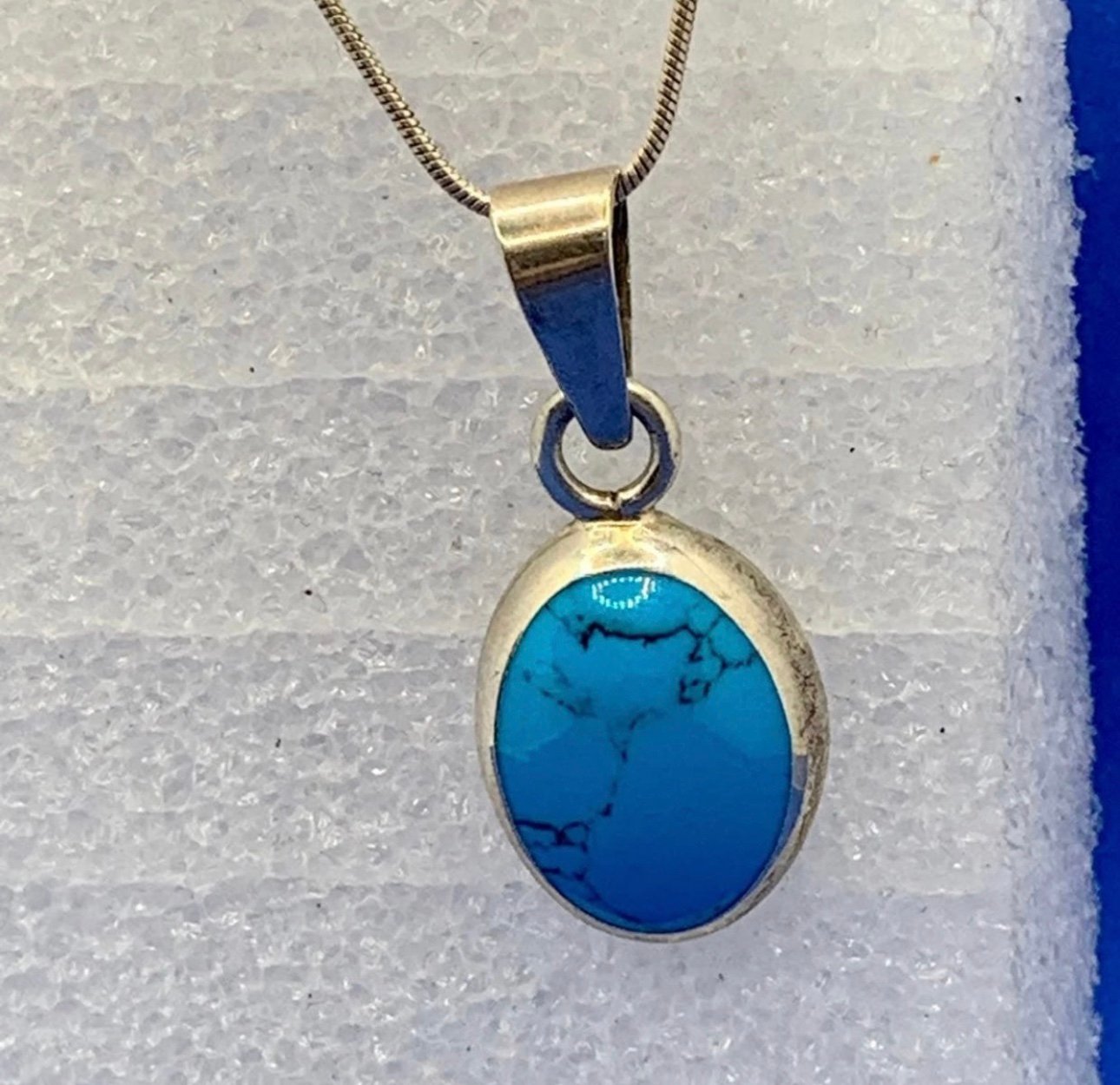 Vintage Sterling Turquoise Taxco Artisan Marked Pendant and chain