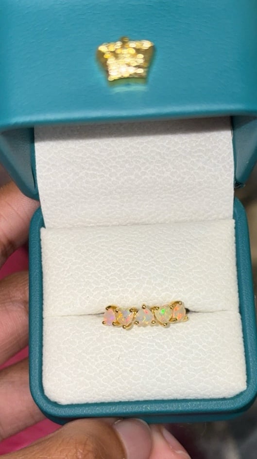 S925 Gold Natural Heart Opal Ring Adjustable