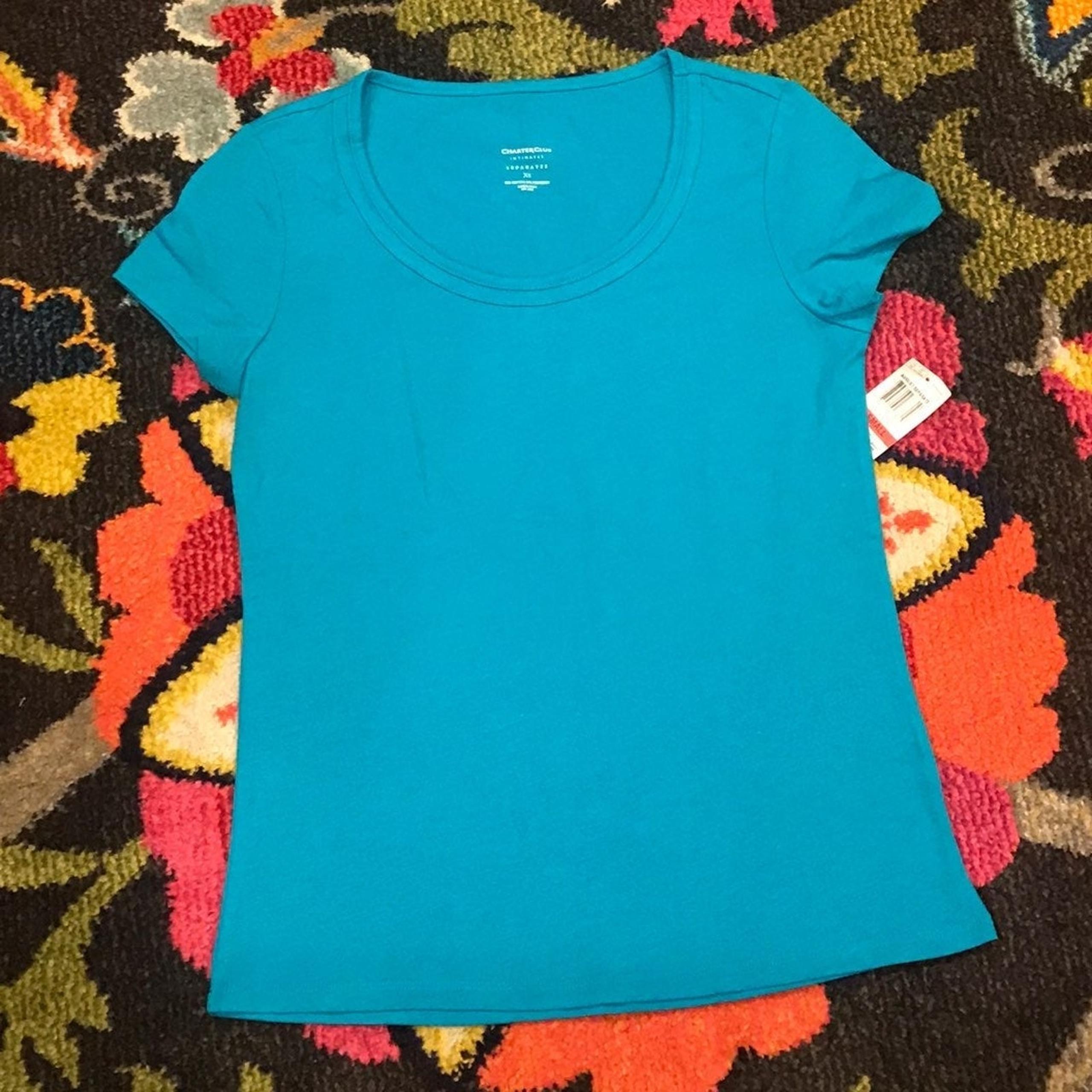 Charter Club Short Sleeve Sleep Shirt New Turquoise Extra Small XS Womens
