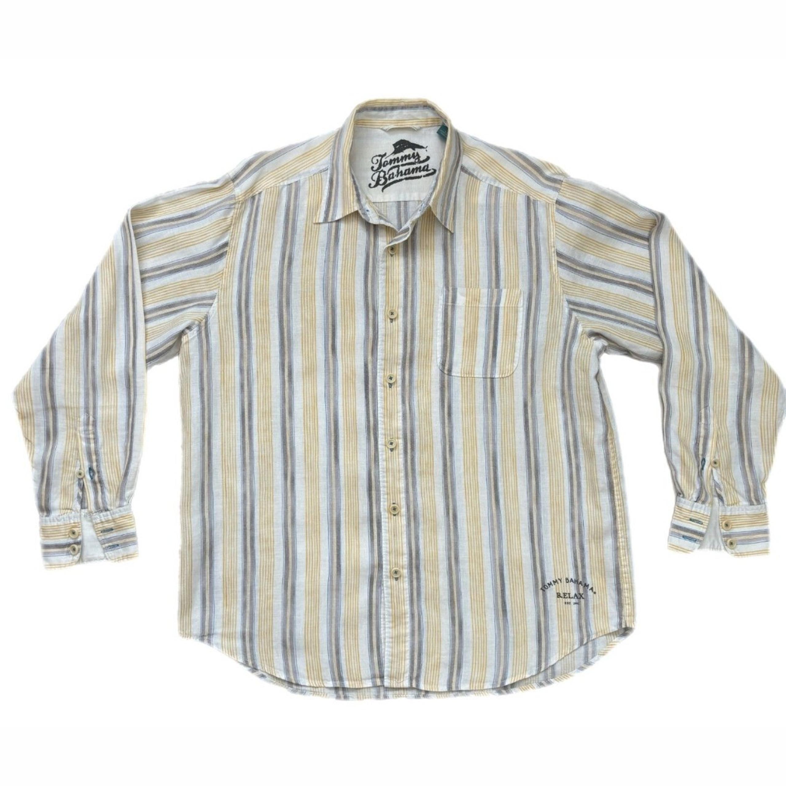 Tommy Bahama Mens Linen Relax Button Up Large Striped Preppy Beach Casual