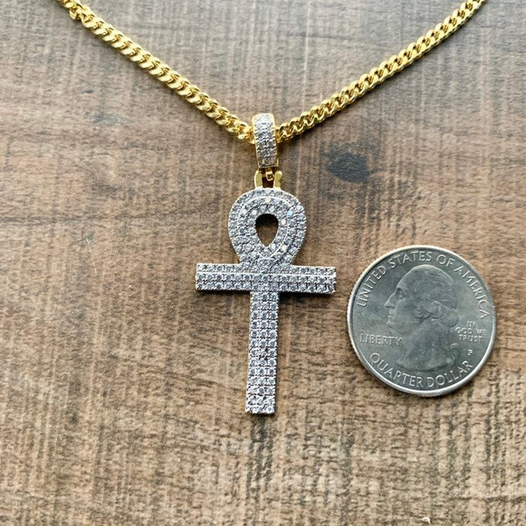 CZ Micro Pave Ankh Pendant with 24 Rope Necklace