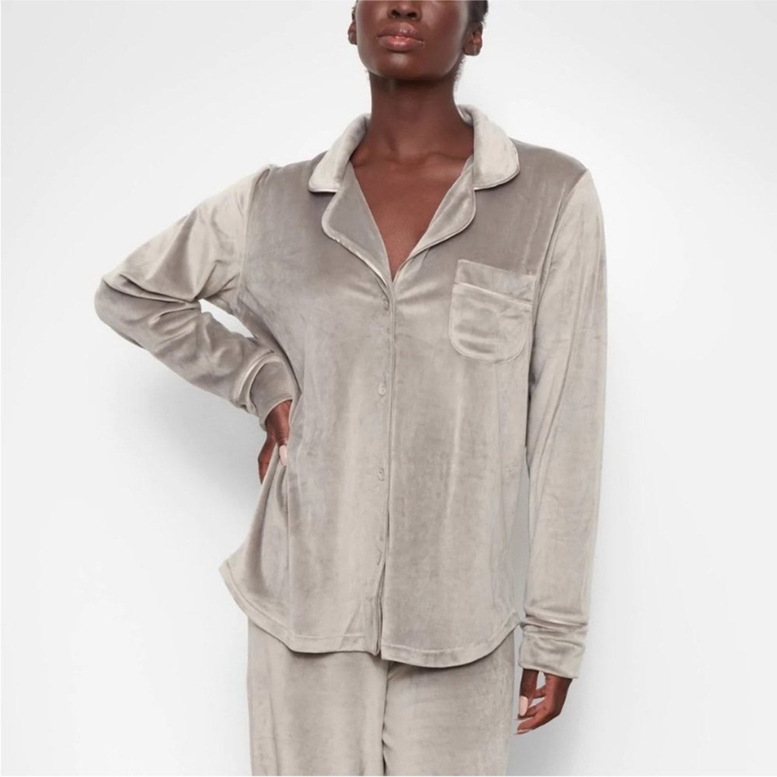 Skims Velour Sleep Top in Smoke Grey Size XXL