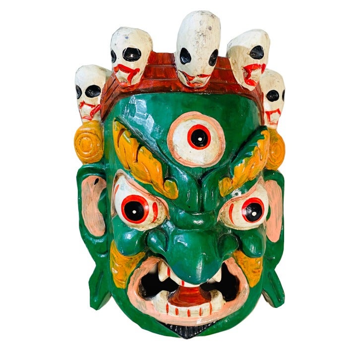 QT S Handcrafted Solid Wooden Bhairab Sculpture for Wall Mount