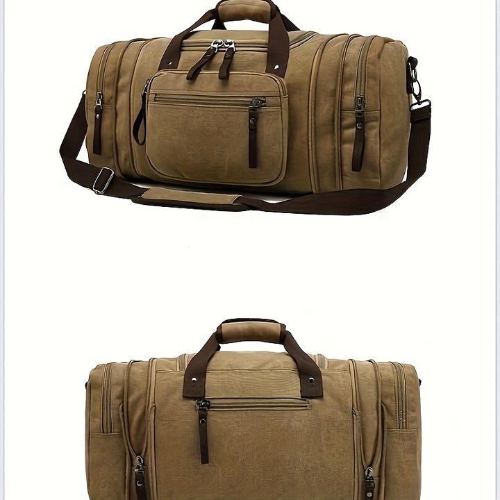 khaki Retro Canvas Travel Duffel Bag, Multifunctional Weekender -qpx9
