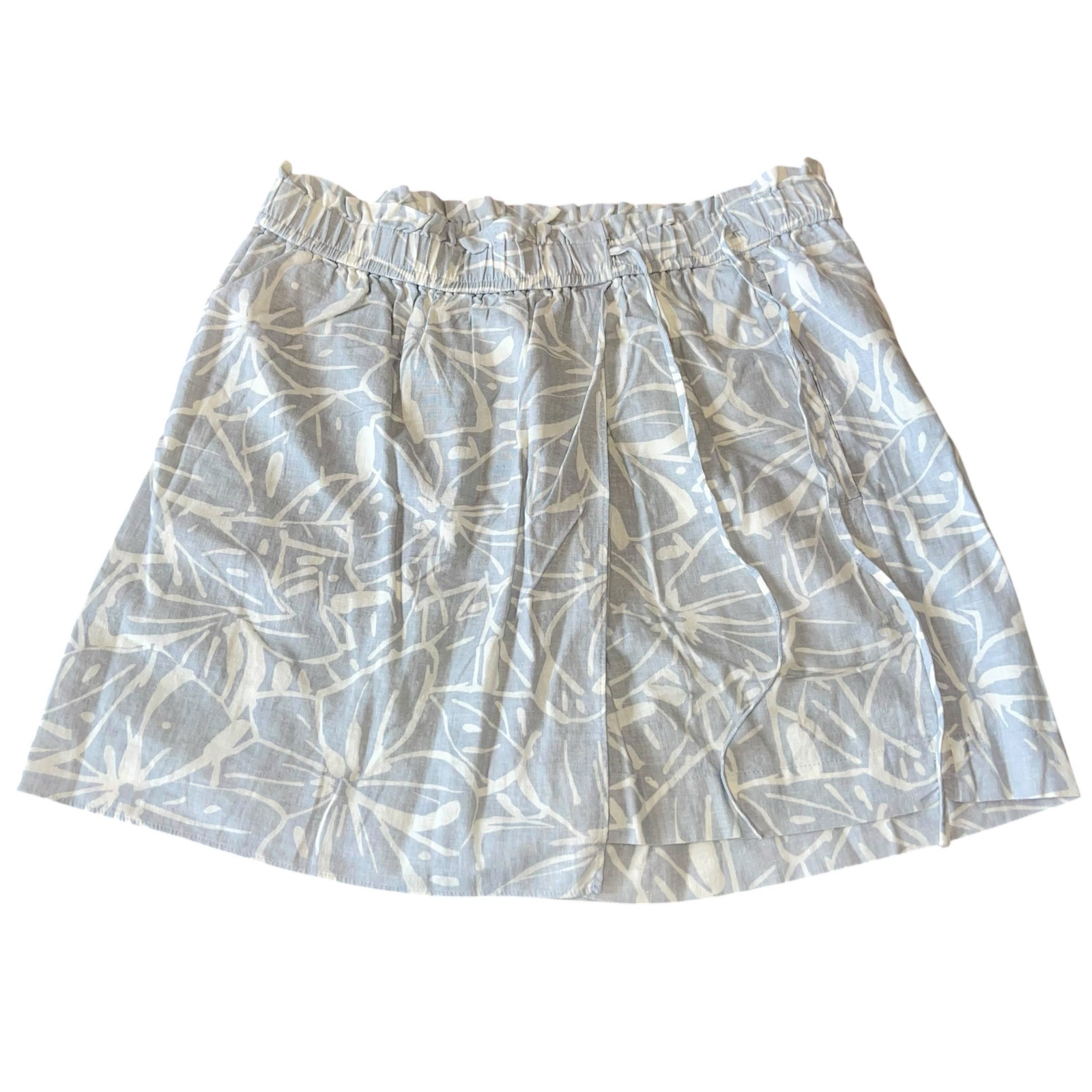 Madewell Tie-Waist Skort M Linen Abstract Flora Gray Shorts Skirt Medium NWT