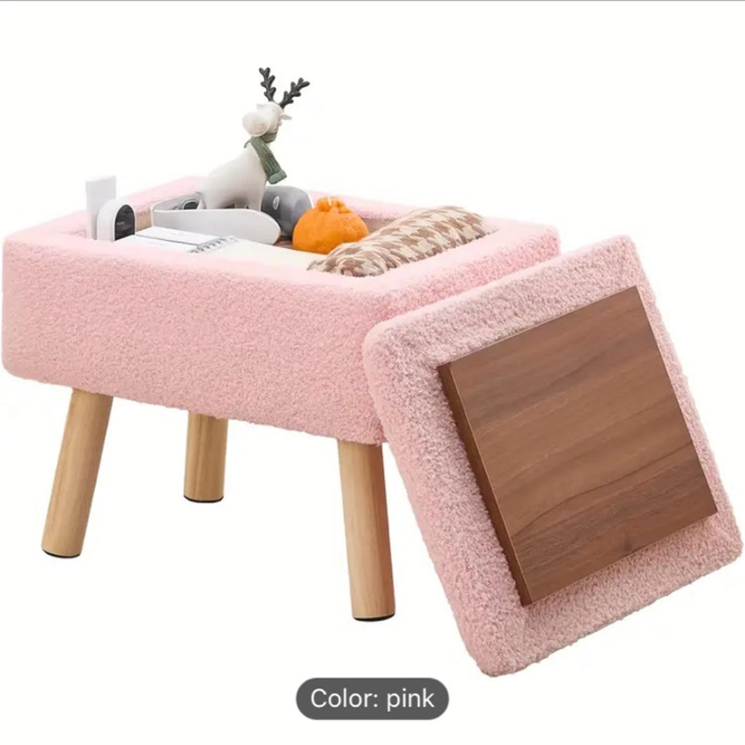 Pink modern soft teddy boucle ottoman
