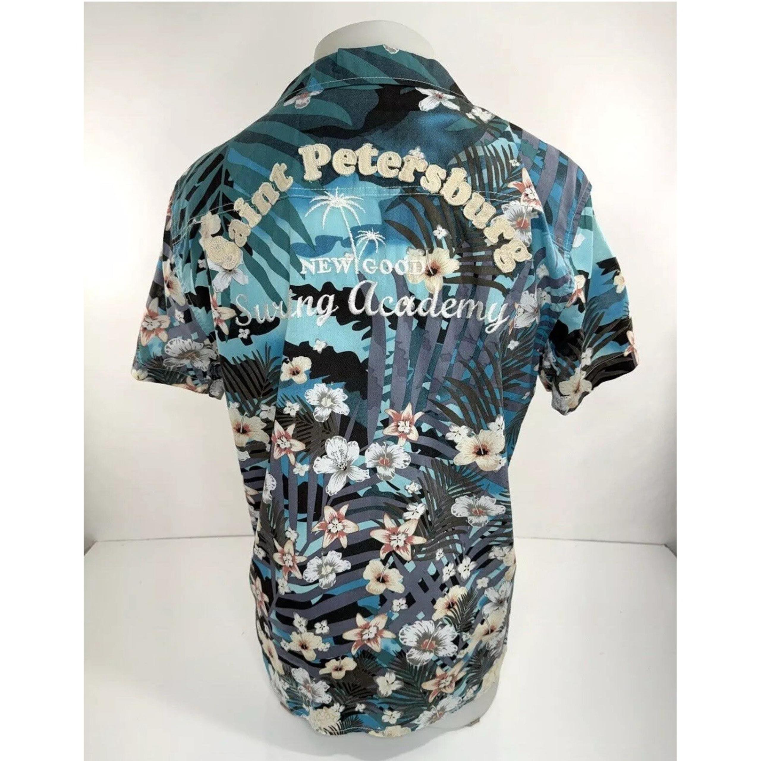 DESIGUAL - Embroidered SAINT PETERSBURG SURFING Aloha Hawaiian Mens L Shirt