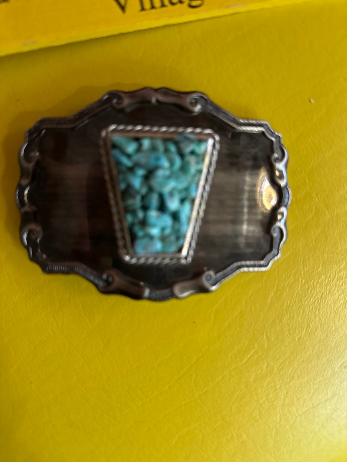 Vintage genuine turquoise and silver metal belt buckle western cowgirl