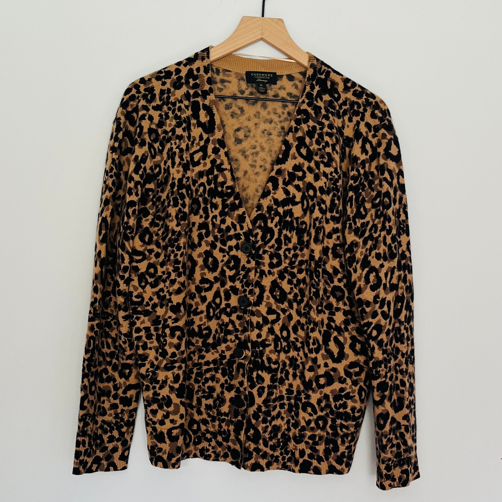 Charter Club 100% Cashmere Leopard Print Cardigan XL