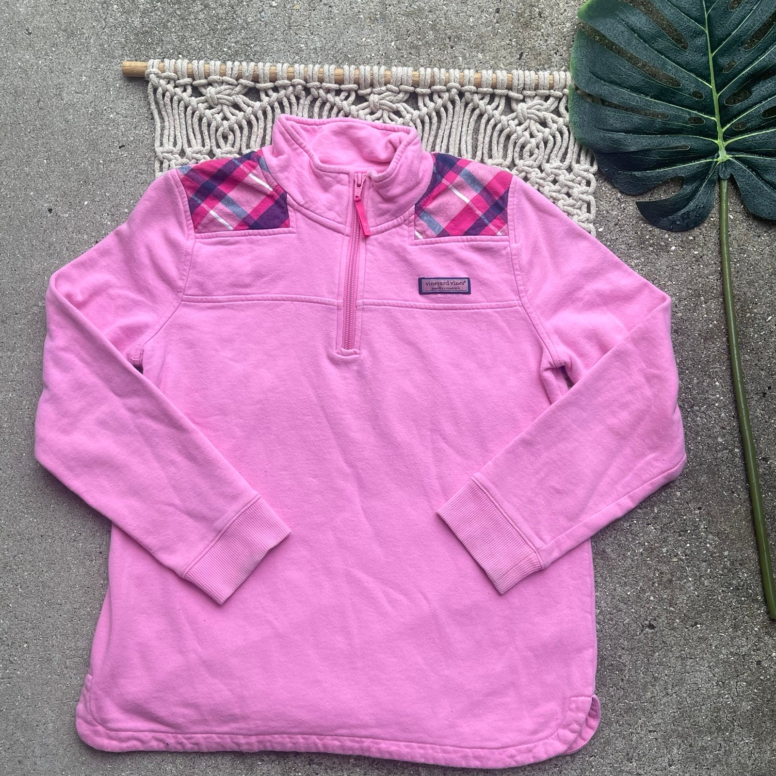Vineyard Vines Pink Quarter Zip Pullover Sweatshirt Girls Size Large / 14
