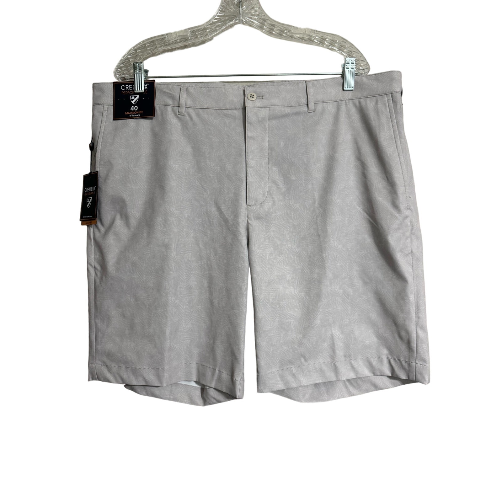 Cremieux Performance Neutral Tan Gray Subtle Palm Print Golf Shorts Size 40