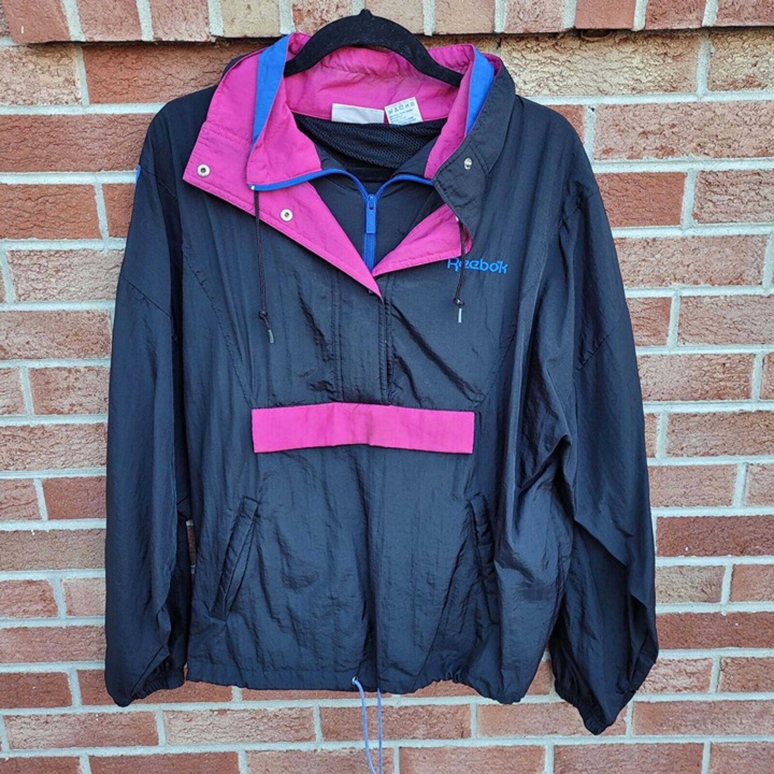 Vintage Windbreaker Jacket Women's Size Large Y2K 90's Hot Pink Pullover - Reebok