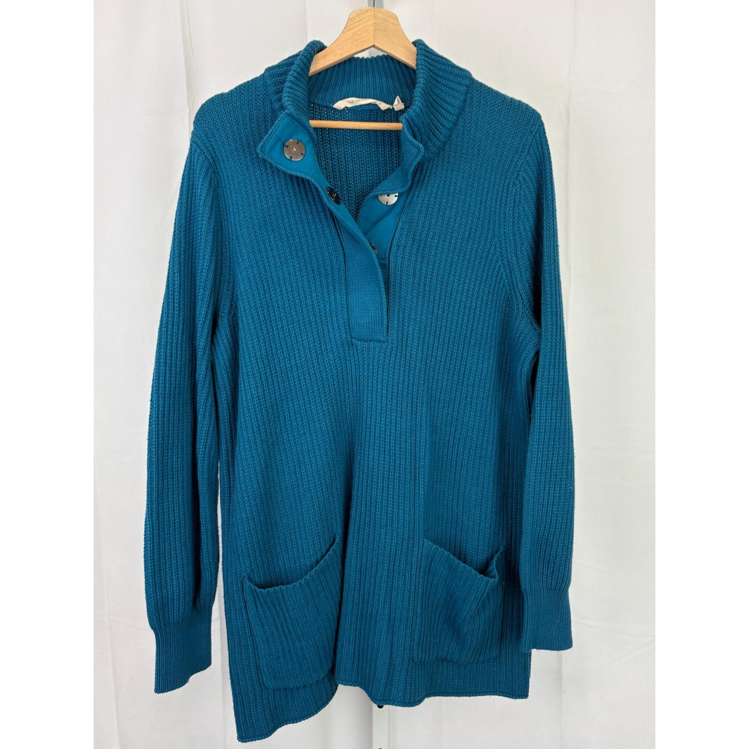 SOFT SURROUNDINGS Highland Tunic Sweater 1/4 Snap Mock Ribbed Knit Blue Size XL