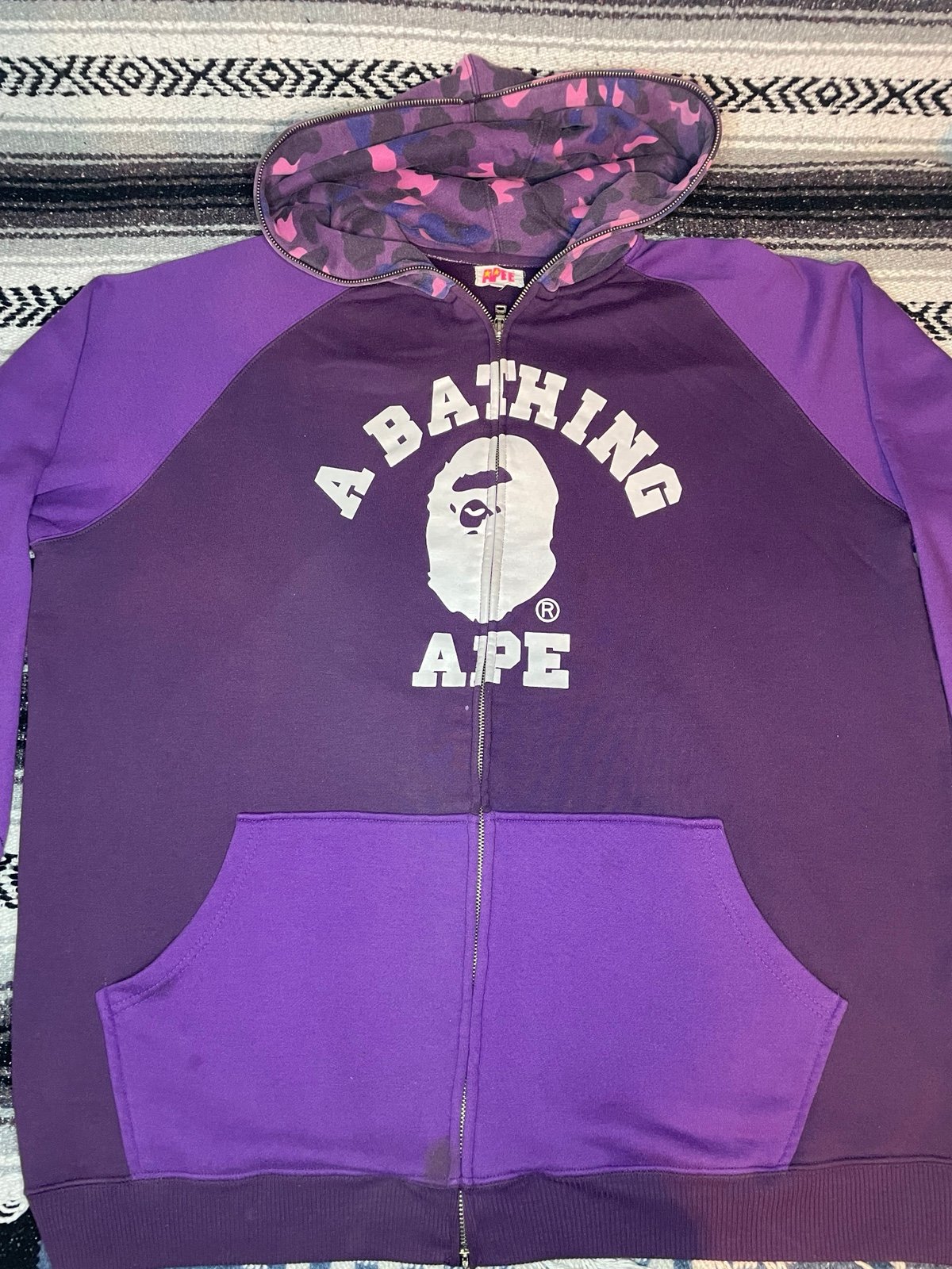 A bathing ape Purple college hoodie Apee